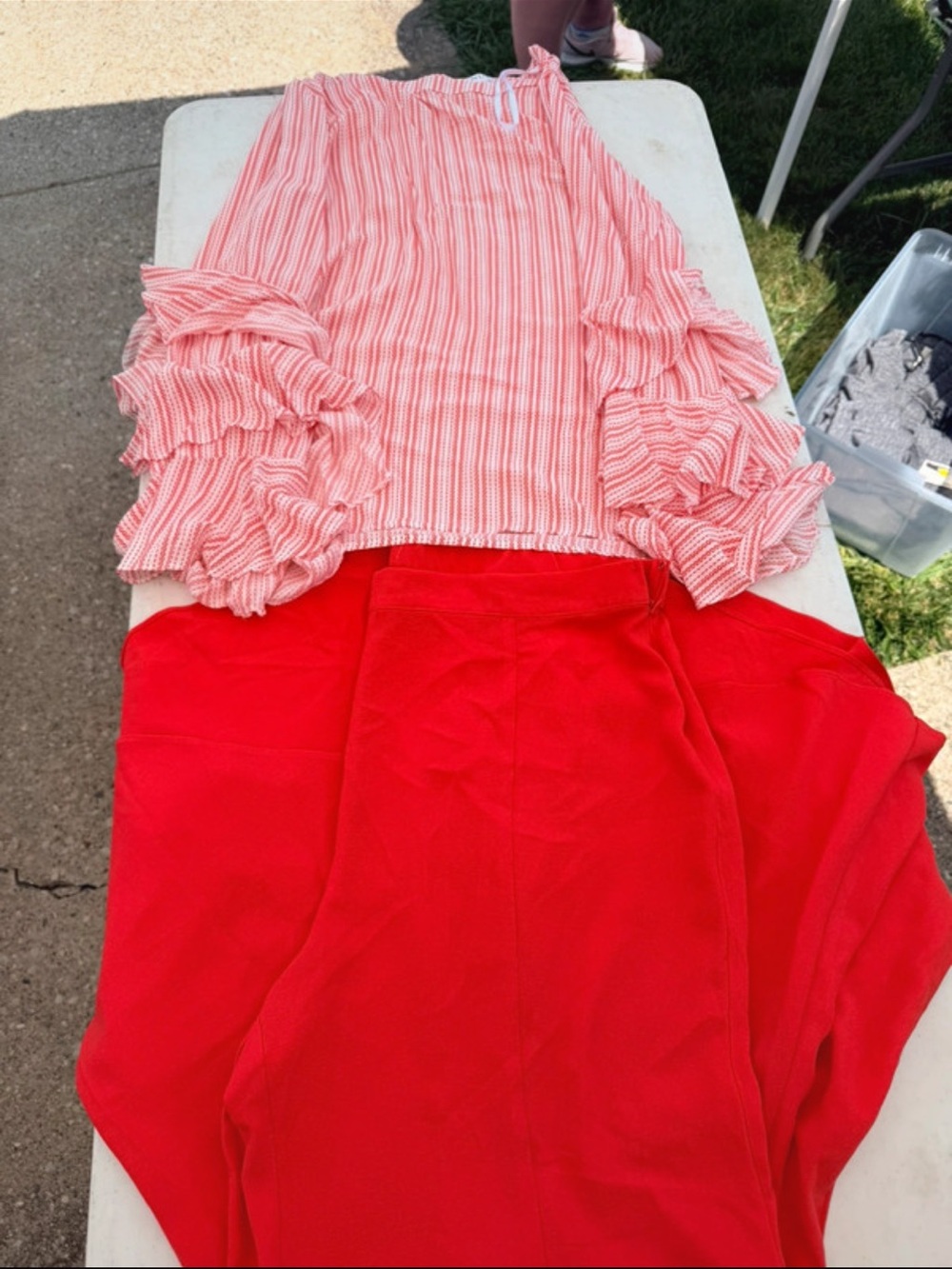 VENUS Bright Red Wide Leg Pants w/ Red & White Top Sz XL TT